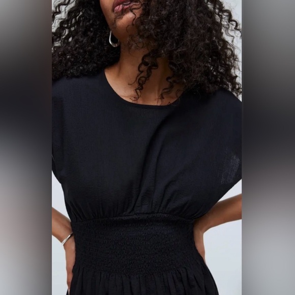 Madewell Black Midi Dress with Smocked Waist - Picture 2 of 13